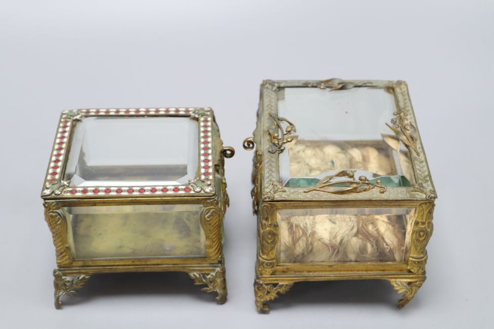 A pair of Continental gilt glazed caskets, widest 14cm height 10cm